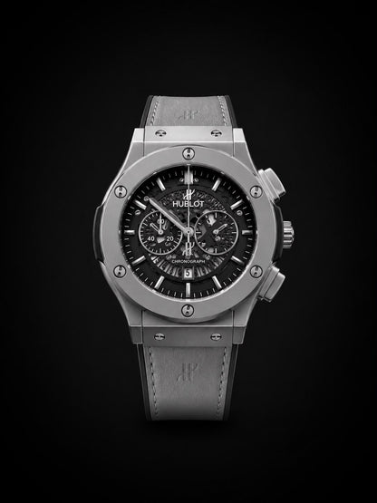 Hublot Style Chronograph Men’s Luxury Watch – Silver Case | Black Skeleton Dial