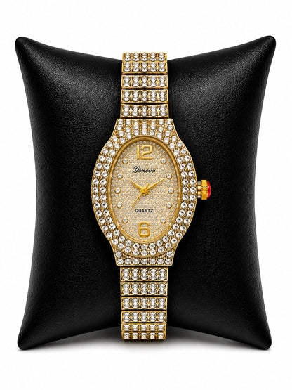 Geneva Luxury Crystal Oval Women's Quartz Watch Collection