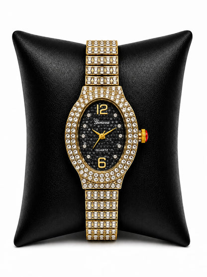 Geneva Luxury Crystal Oval Women's Quartz Watch Collection