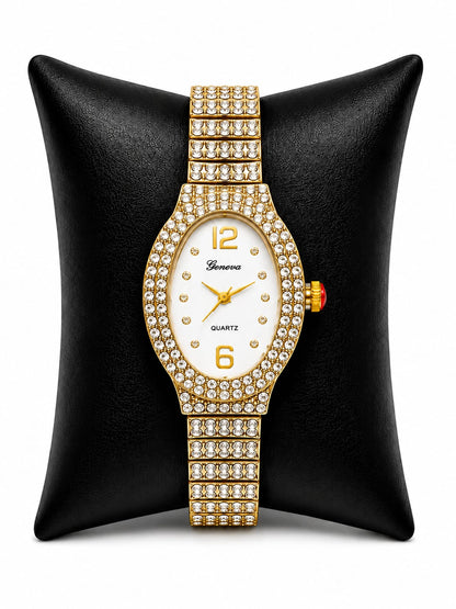 Geneva Luxury Crystal Oval Women's Quartz Watch Collection
