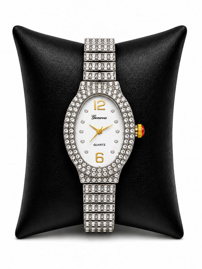 Geneva Luxury Crystal Oval Women's Quartz Watch Collection