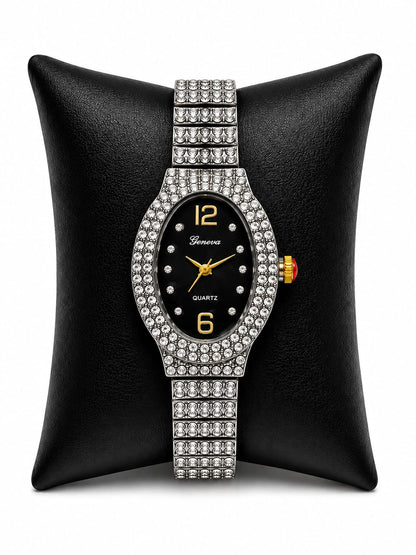 Geneva Luxury Crystal Oval Women's Quartz Watch Collection